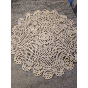Vintage Cotton Round Table Topper Doilie 13" Scalloped Edges